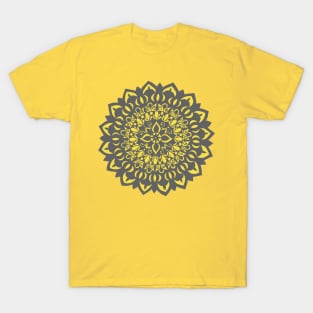 Flower Mandala Grey and Yellow T-Shirt